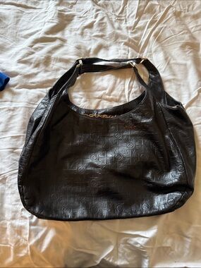Black Embossed Leather Shoulder Bag
